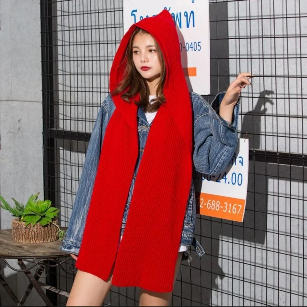 Cherry Red Hooded Scarf - Picture 7 of 9